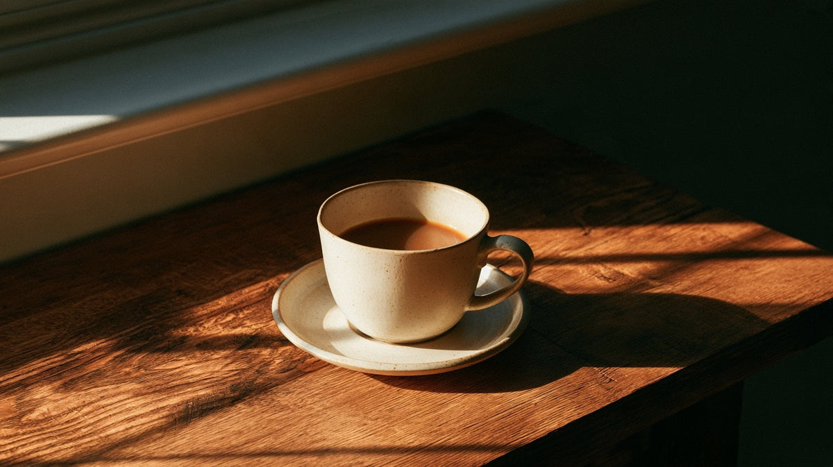 Cup of coffee by a bright window, cortisol belly fat and gut health | Gutsi