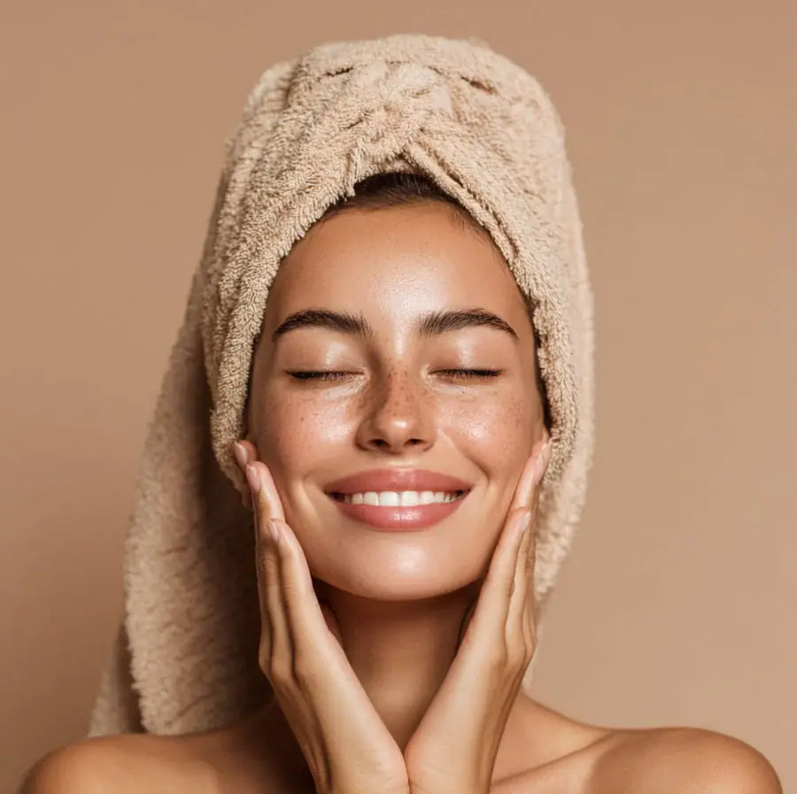 Skincare products on a bathroom shelf, and the gut connection behind clearer skin | Gutsi