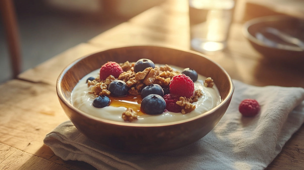 Warm editorial fitness scene representing muscle health and perimenopause gut wellness | Gutsi