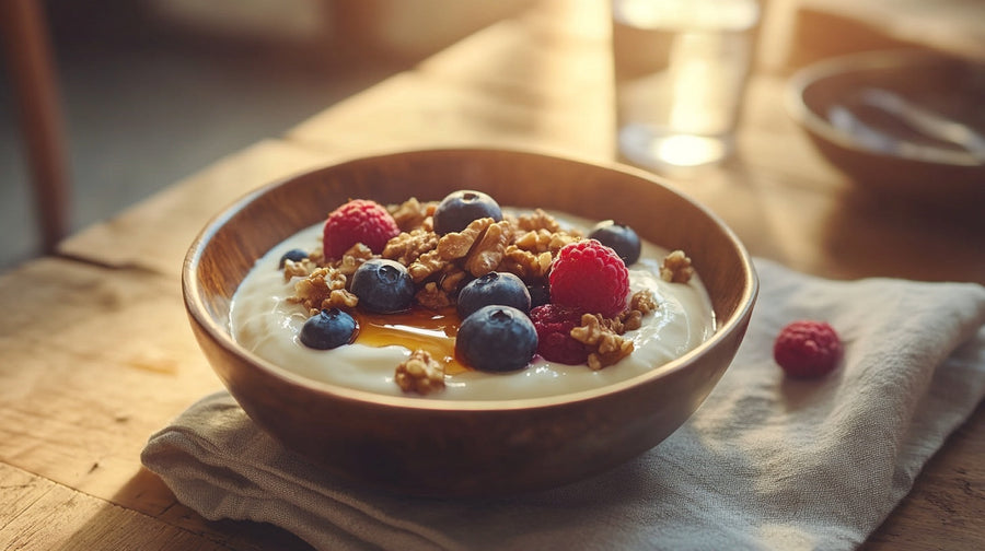 Warm editorial fitness scene representing muscle health and perimenopause gut wellness | Gutsi