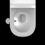 Looking down into a toilet bowl with the Gutsi tracker clipped to the rim